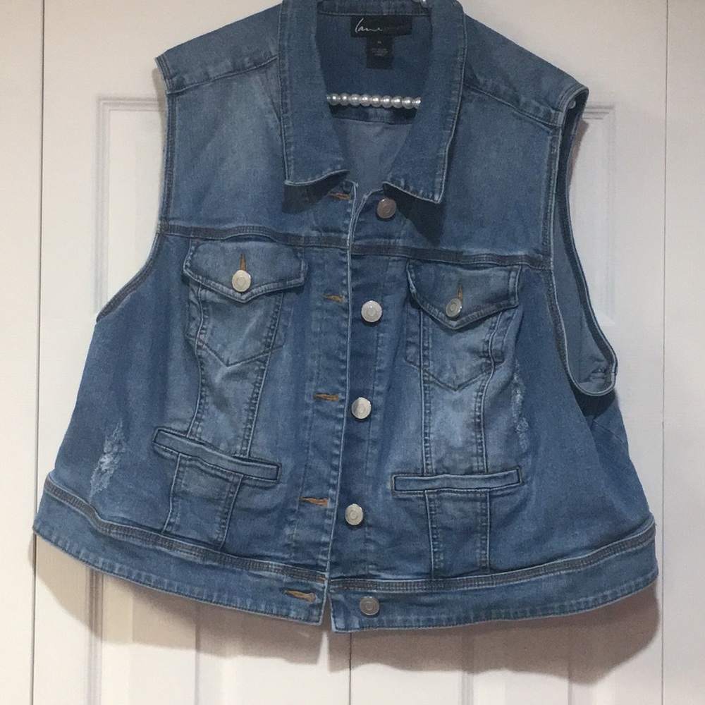Lane Bryant distressed denim vest